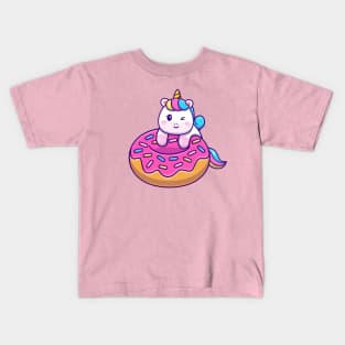 Cute Unicorn With Doughnut Cartoon (2) Kids T-Shirt